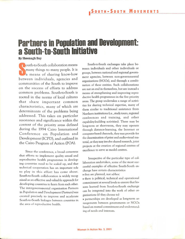 Cover of Partners in Population and Development: a South-to-South Initiative