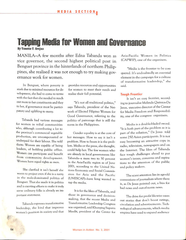 Cover of Tapping Media for Women and Governance