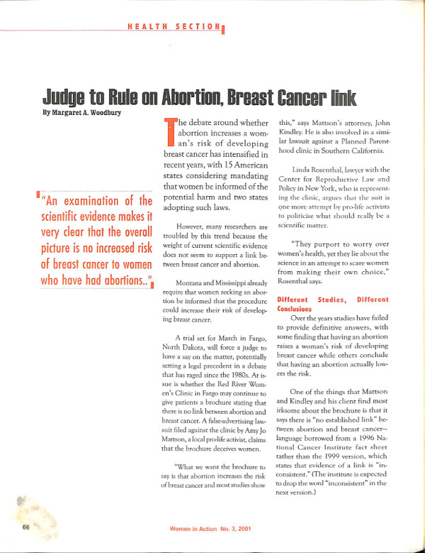 Cover of Judge to Rule on Abortion, Breast Cancer link