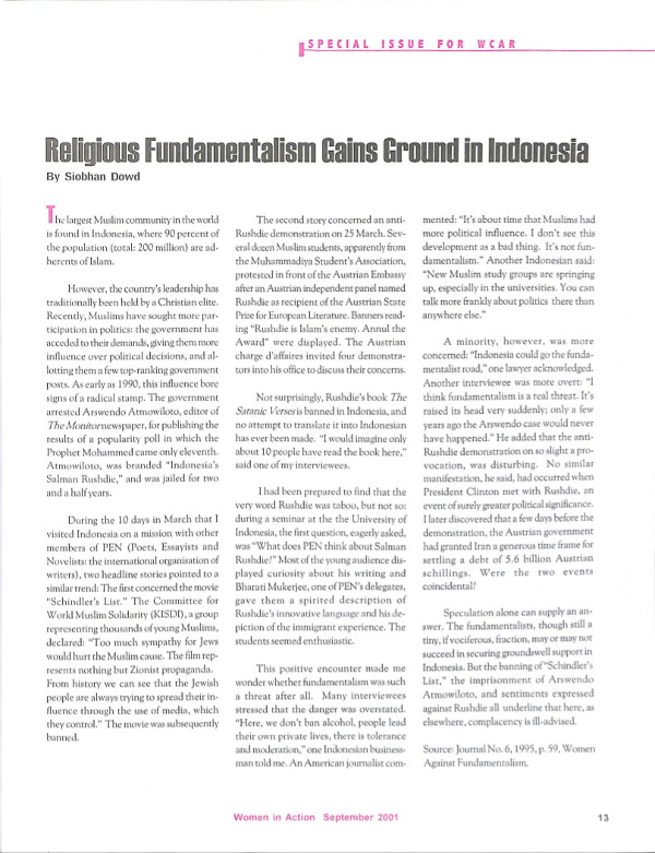 Cover of Religious Fundamentalism Gains Ground in Indonesia