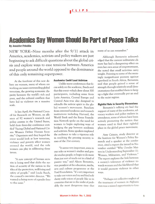 Cover of Academics Say Women Should Be Part of Peace Talks