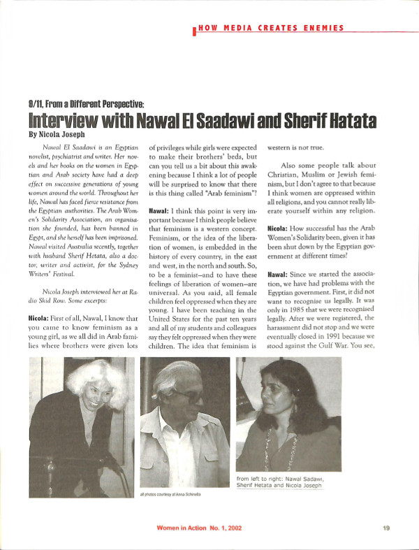 Cover of 8/11, From a Different Perspective: Interview with Nawal El Saadawi and Sherif Hatata