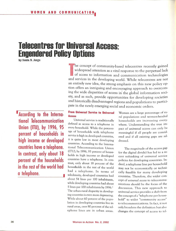 Cover of Telecentres for Universal Access: Engendered Policy Options