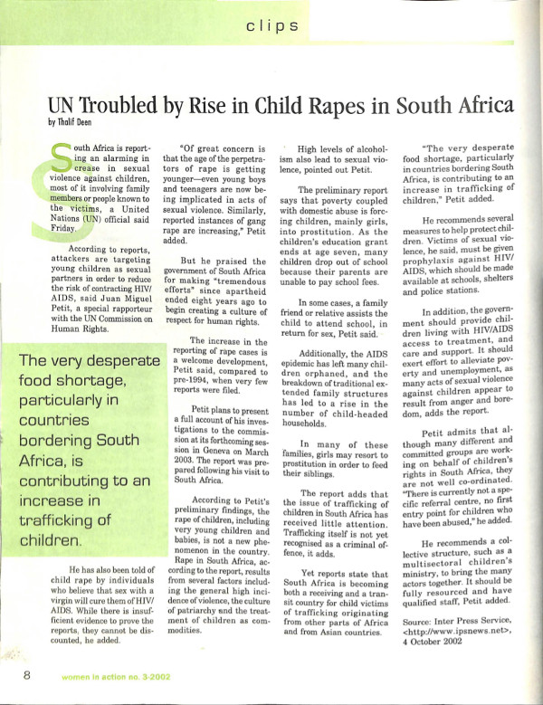 Cover of UN Troubled by Rise in Child Rapes in South Africa