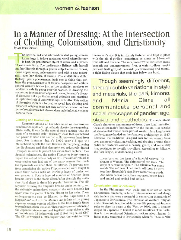 Cover of In a manner of dressing: At the intersectionality of clothing, colonisation, and Christianity