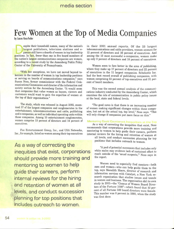 Cover of Few women at the top of media companies