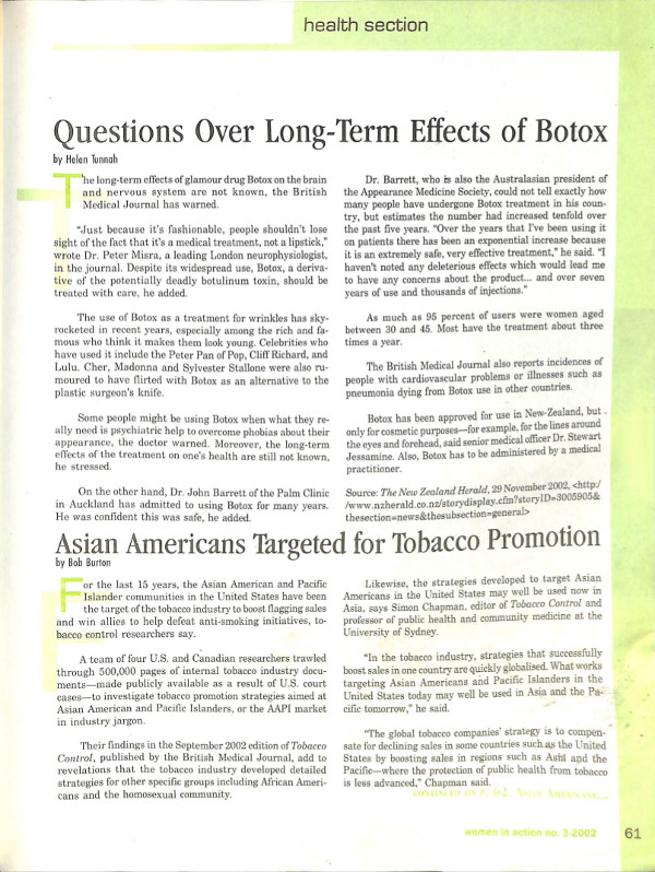 Cover of Questions Over Long-Term Effects of Botox