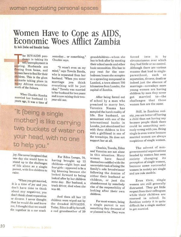 Cover of Women Have to Cope as AIDS, Economic Woes Afflict Zambia