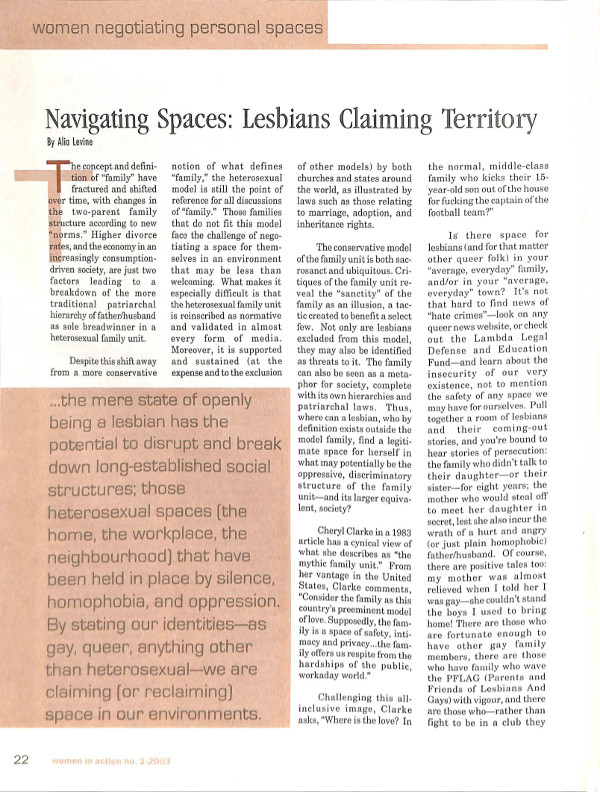 Cover of Navigating Spaces: Lesbians Claiming Territory