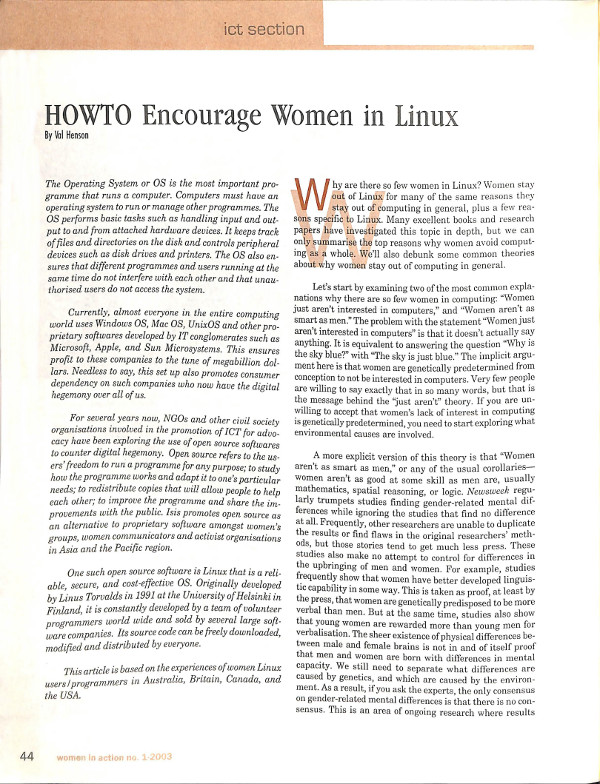 Cover of HOWTO Encourage Women in Linux