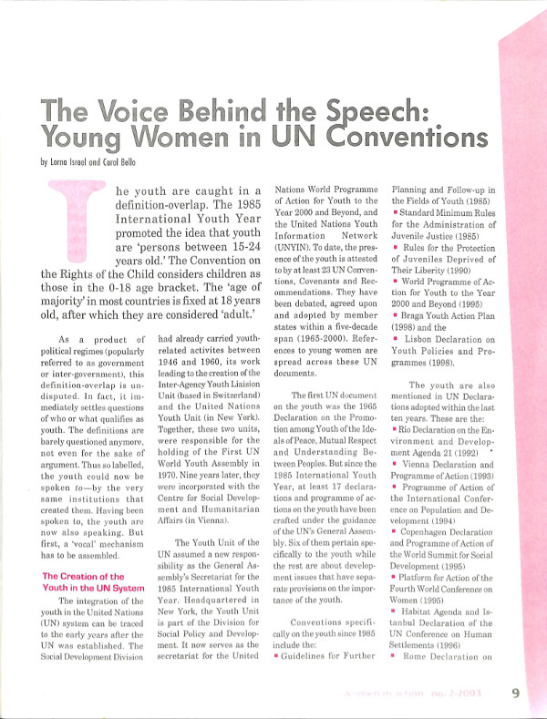 Cover of The Voice Behind the Speech: Young Women in UN Conventions