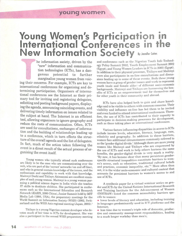 Cover of Young Women's Participation in International Conferences in the New Information Society