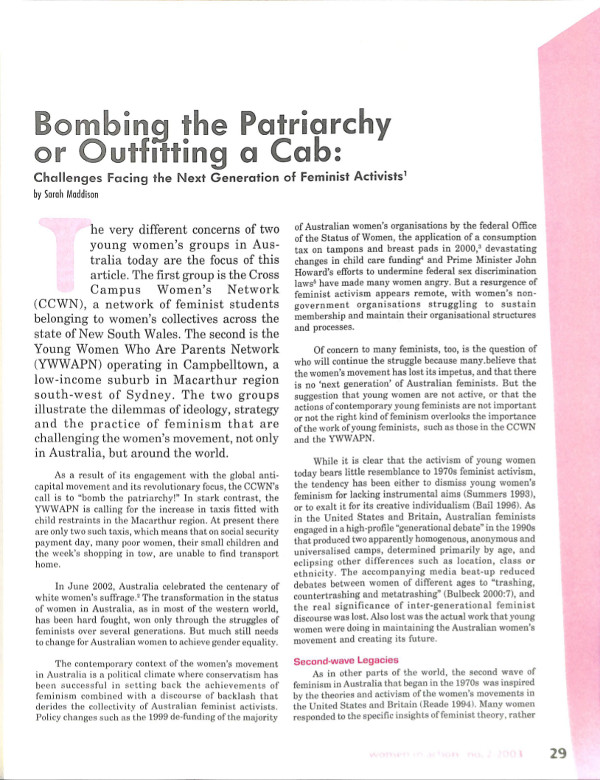 Cover of Bombing the Patriarchy or Outfitting a Cab: