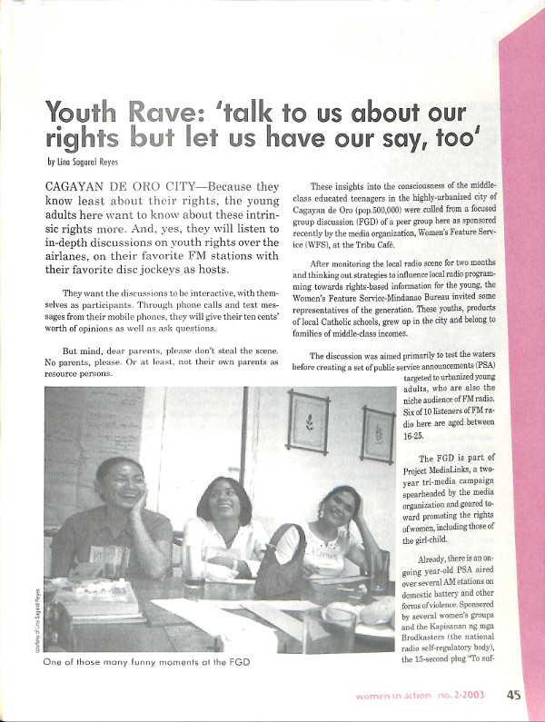 Cover of Youth Rave: 'talk to us about our rights but let us have our say, too'