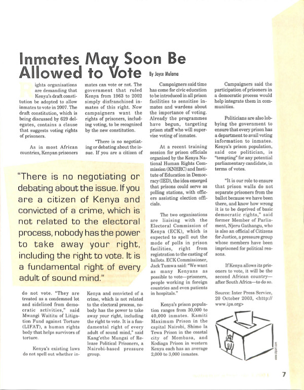 Cover of Inmates May Soon Be Allowed to Vote