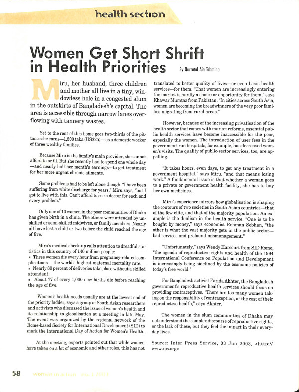 Cover of Women Get Short Shrift in Health Priorities