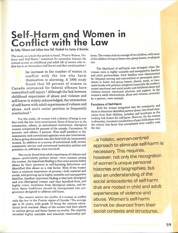 Cover of Self-Harm and Women in Conflict with the Law