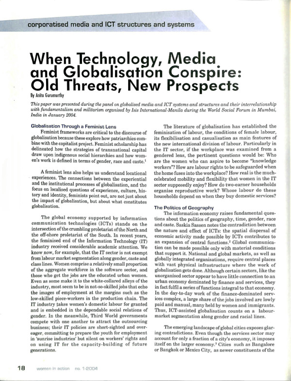 Cover of When Technology, Media and Globalisation Conspire: Old Threats, New Prospects