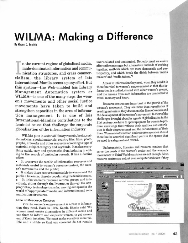 Cover of WILMA: Making a Difference