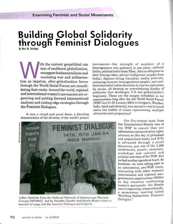 Cover of Buildinq Global Solidarity througn Feminist Dialogues