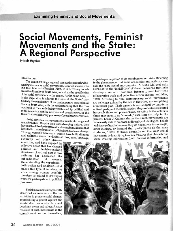 Cover of Social Movements, Feminist Movements and the State: A Regional Perspective