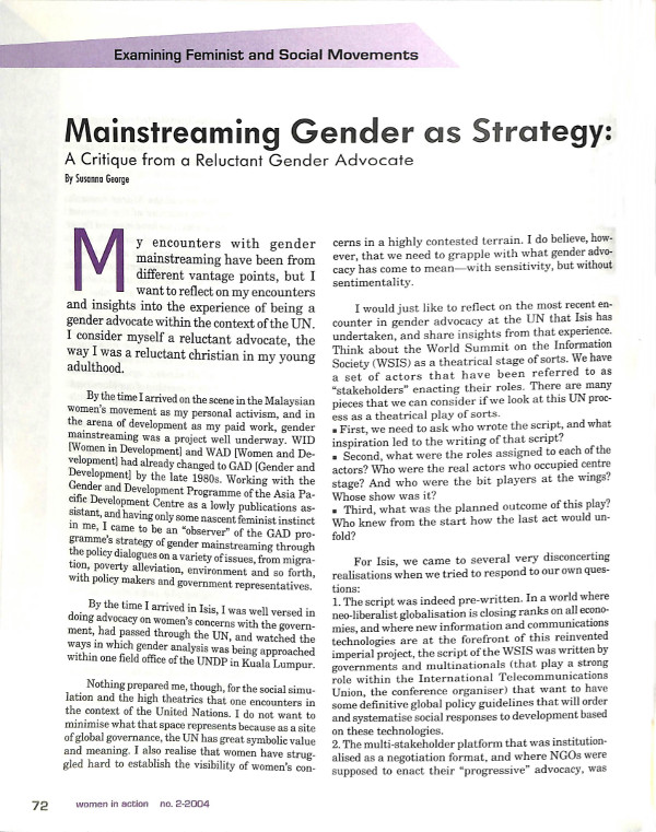 Cover of Mainstreaming Gender as Strategy: A Critique from a Reluctant Gender Advocate