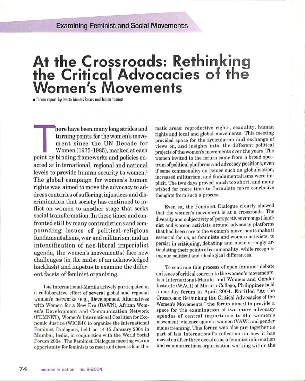 Cover of At the Crossroads: Rethinking the Critical Advocacies of the Women's Movements