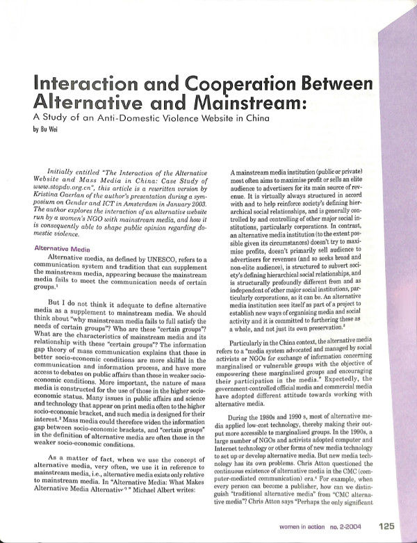 Cover of Interaction and Cooperation Between Alternative and Mainstream: A Study of an Anti-Domestic Violence Website in China