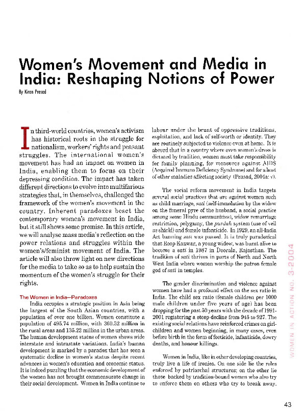 Cover of Women's Movement and Media in India: Reshaping Notions of Power