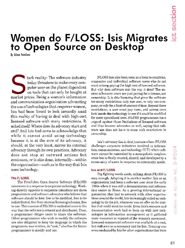 Cover of Women do F/LOSS: Isis Migrates to Open Source on Desktop