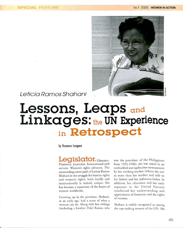 Cover of Leticia Ramos Shahani Lessons, Leaps and Linkages: the UN Experience in Retrospect