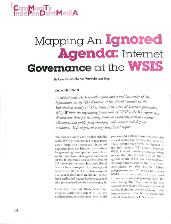 Cover of Mapping An Ignored Agenda: Internet Governance at the WSIS