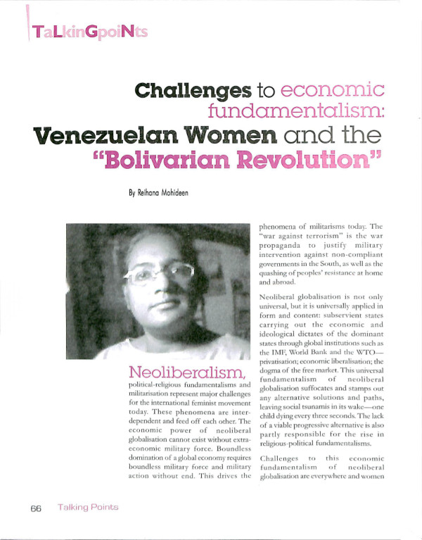 Cover of Challenges to economic fundamentalism: Venezuelan Women and the 