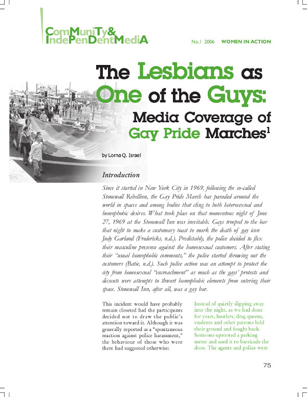 Cover of The Lesbians as One of the Guys: Media Coverage of Gay Pride Marches