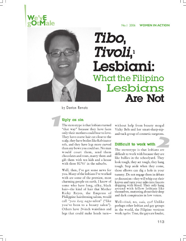 Cover of Tibo, Tivoli, Lesbiani: What the Filipino Lesbians Are Not