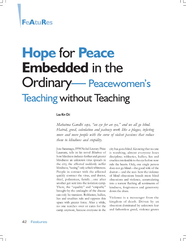 Cover of Hope for Peace Embedded in the Ordinary— Peacewomen’s Teaching without Teaching