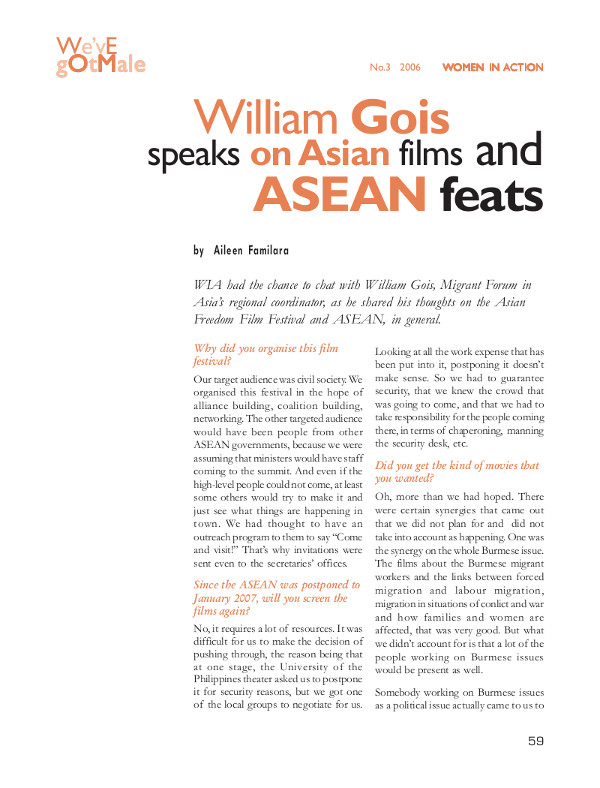 Cover of William Gois speaks on Asian films and ASEAN feats