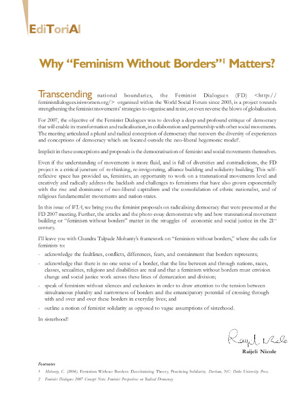 Cover of Why “Feminism Without Borders” Matters? (Editorial)