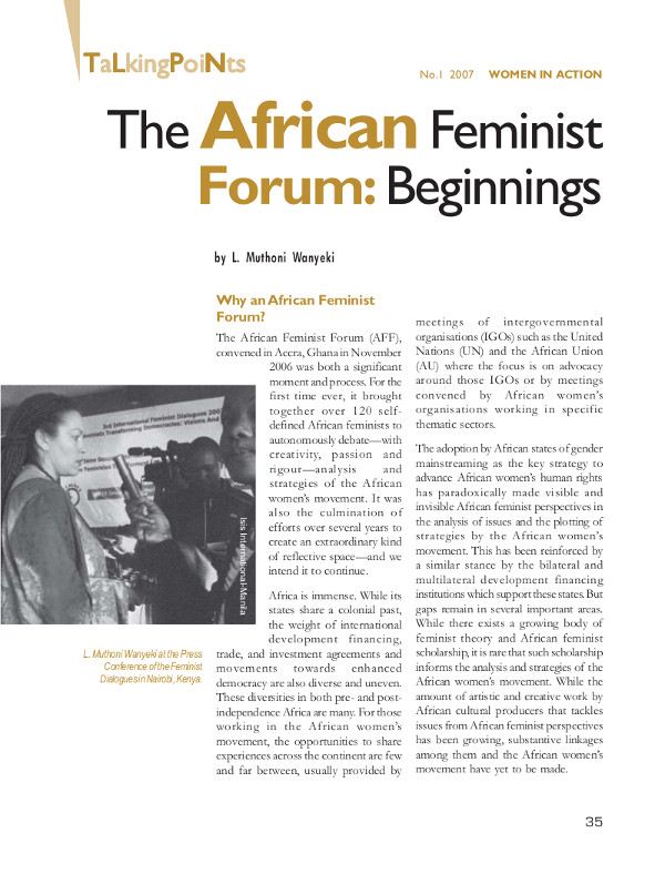 Cover of The African Feminist Forum: Beginnings