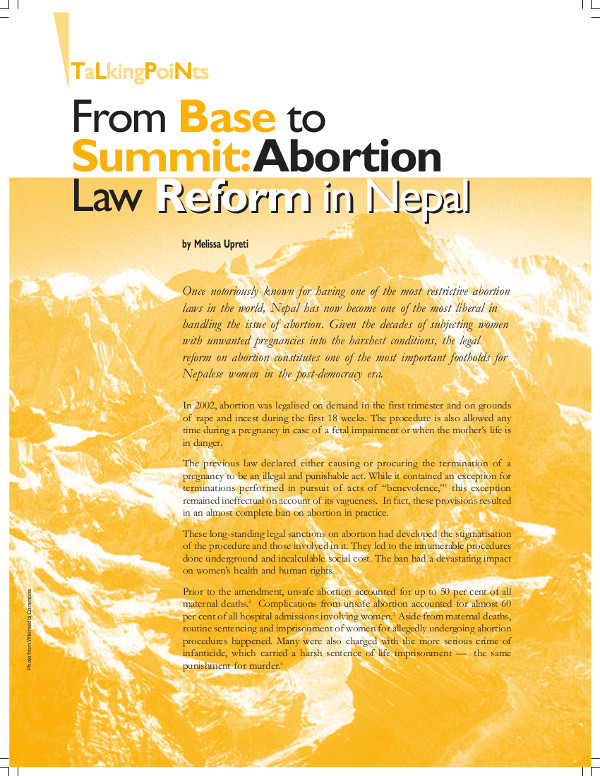 Cover of From Base to Summit: Abortion Law Reform in Nepal