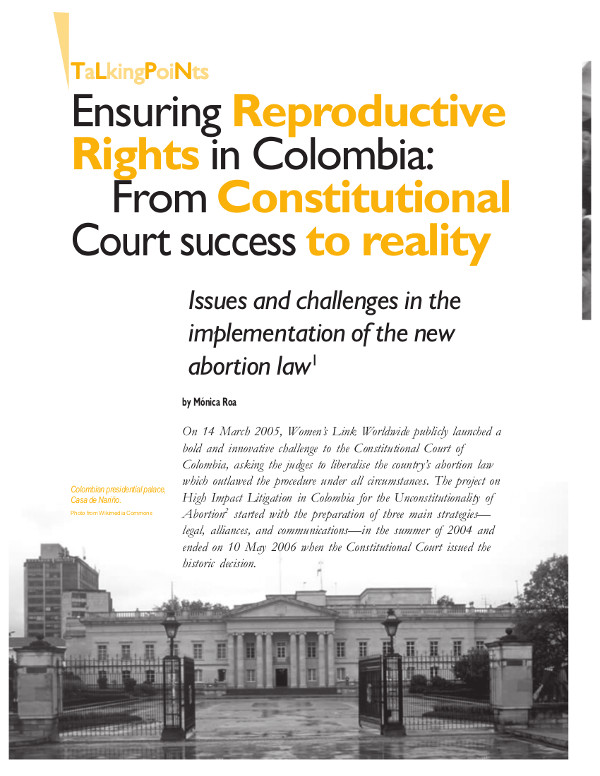 Cover of Ensuring Reproductive Rights in Colombia: From Constitutional Court success to reality