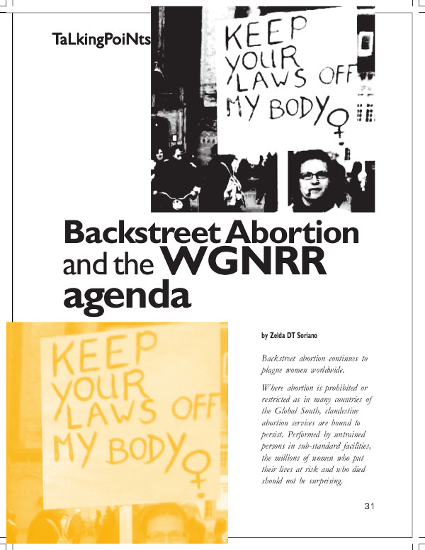 Cover of Backstreet Abortion and the WGNRR agenda