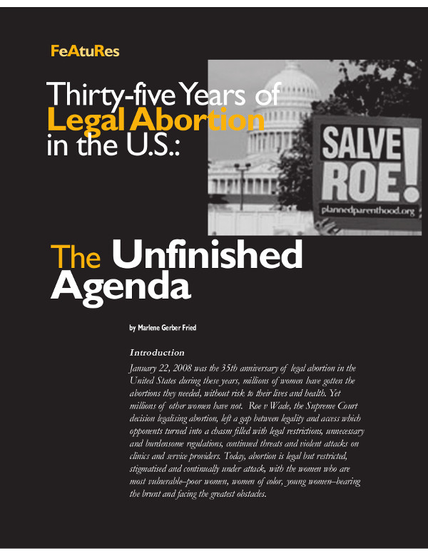 Cover of Thirty-five Years of Legal Abortion in the U.S.: The Unfinished Agenda