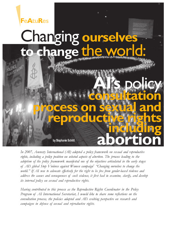 Cover of Changing ourselves to change the world: AI’s policy consultation process on sexual and reproductive rights including abortion