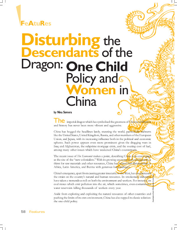 Cover of Disturbing the Descendants of the Dragon: One Child Policy and Women in China