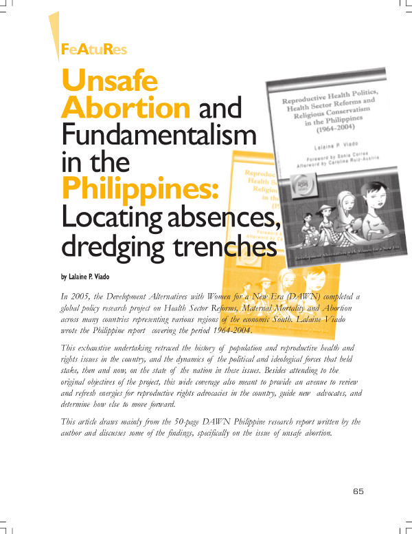 Cover of Unsafe Abortion and Fundamentalism in the Philippines: Locating absences, dredging trenches