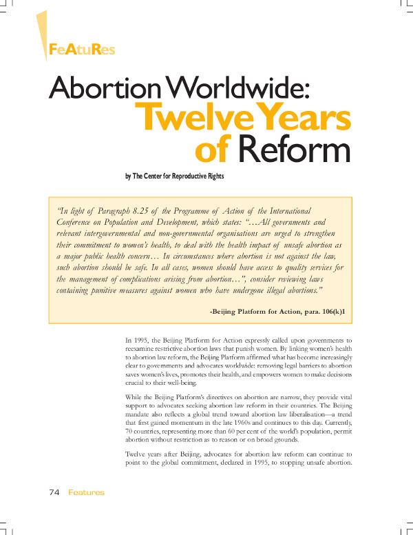 Cover of Abortion Worldwide: Twelve Years of Reform