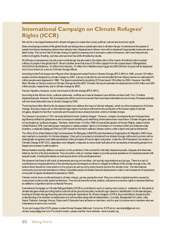 Cover of International Campaign on Climate Refugees’ Rights (ICCR)