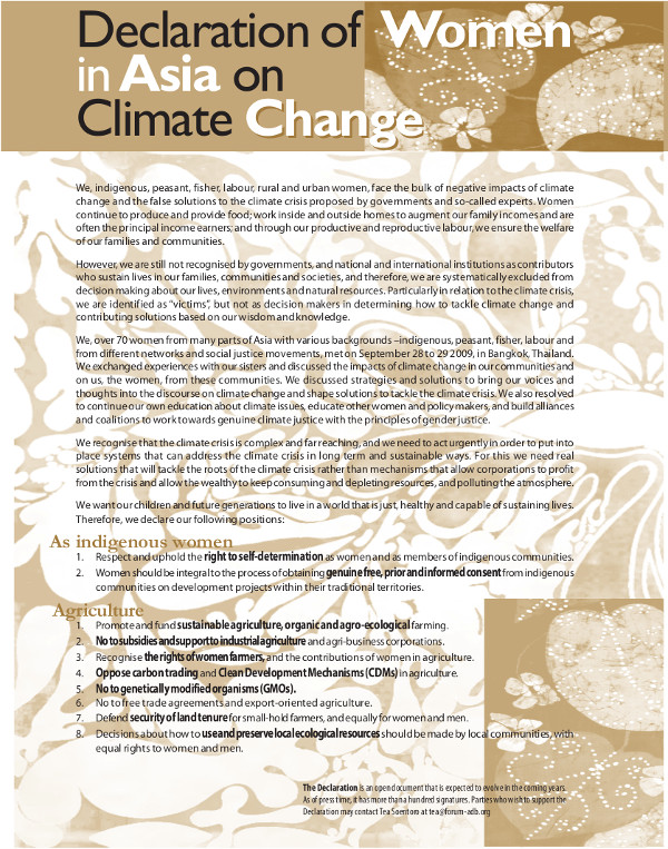 Cover of Declaration of Women in Asia on Climate Change