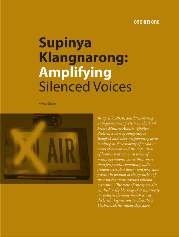 Cover of ONE ON ONE : Supinya Klangnarong: Amplifying Silenced Voices 